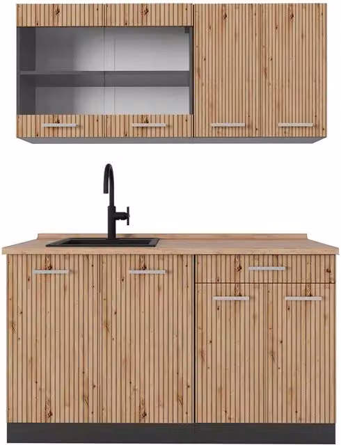 Cucina monoblocco R-Line Rovere artigianale/Antracite 140 cm, PL Rovere Vicco