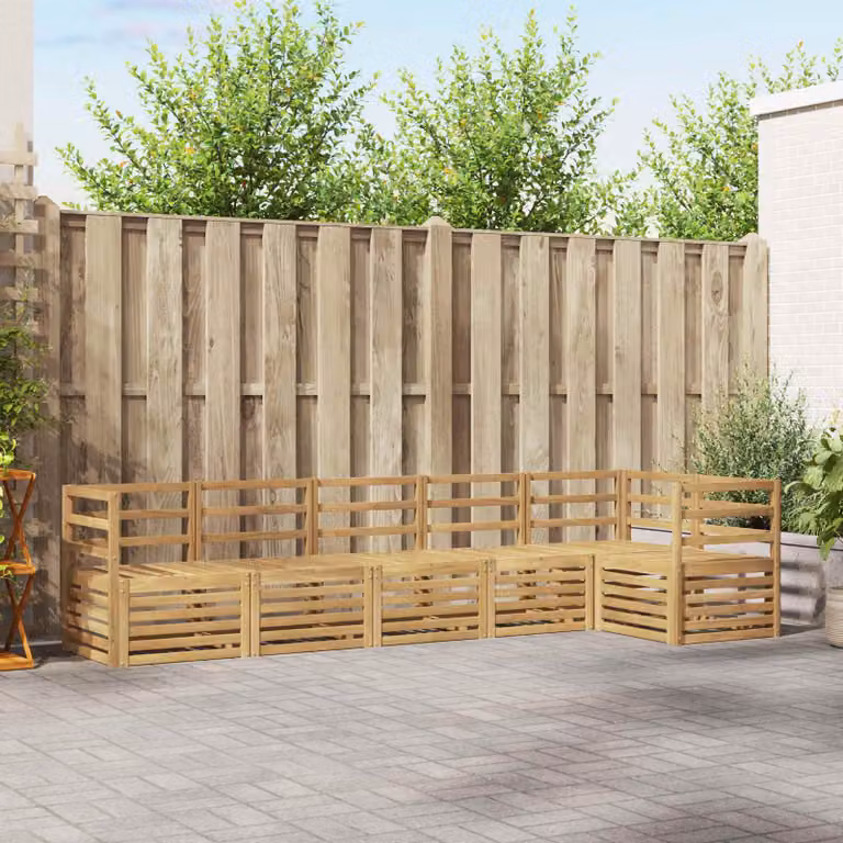 vidaXL Set di divani da esterno 6 pz in legno di acacia massello, composizione a L con cuscini bianchi e marroni per giardino e terrazza