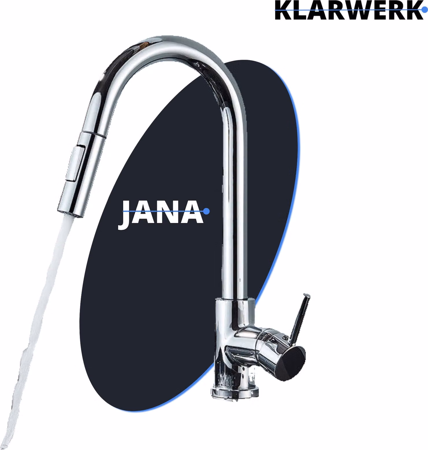 JANA | Miscelatore estraibile da cucina Premium in acciaio inox cromo lucido | Miscelatore a gomito alto | Rubinetto gastro alta pressione girevole a 360° 2 attacchi