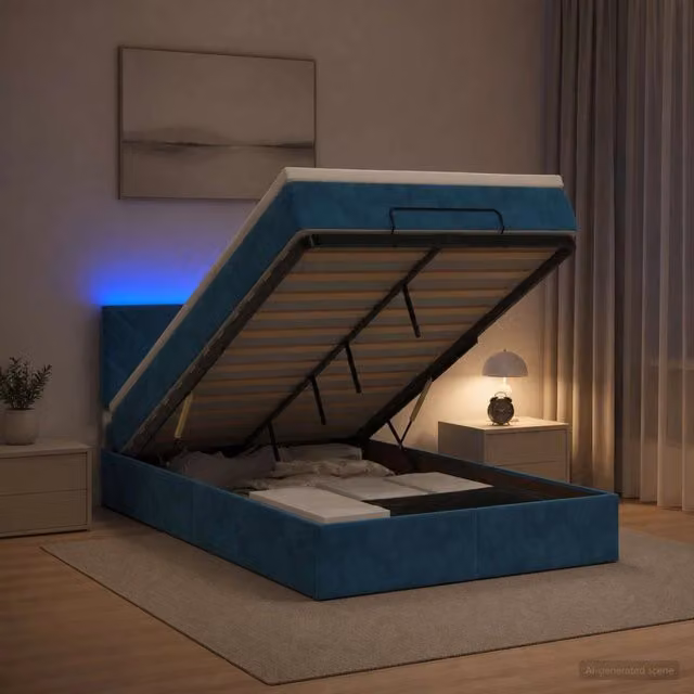 Letto Ottomano con Materasso e Illuminazione LED vidaXL Blu, L/P/H: 120 x 200 x 88 cm – 1