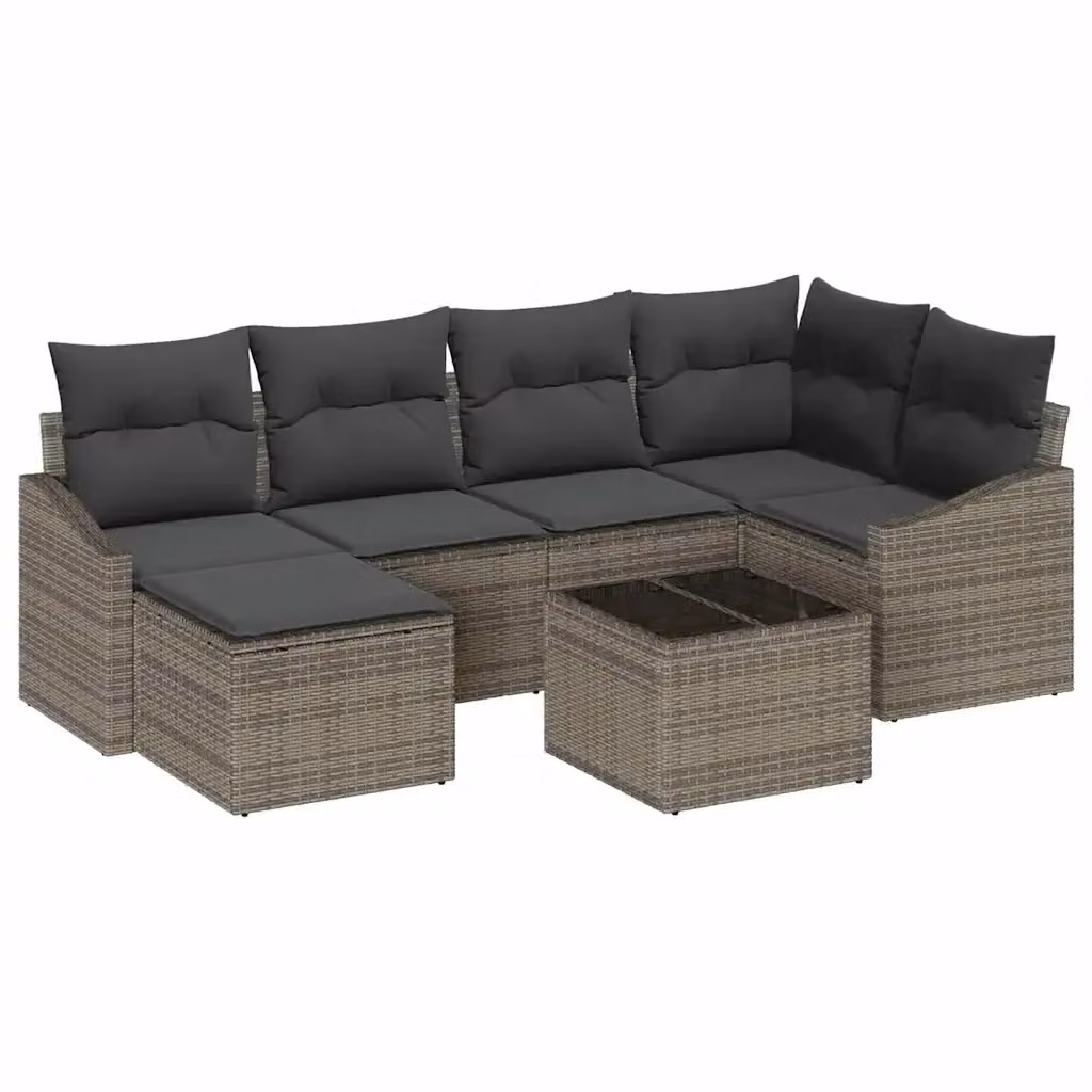 Set da pranzo per giardino e terrazzo vidaXL in rattan grigio con 7 pezzi e cuscini – 2
