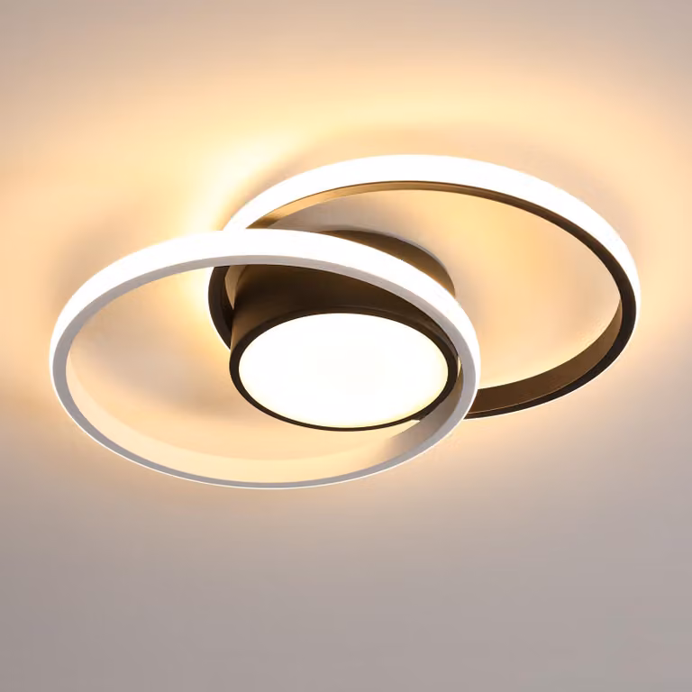 Lampada a soffitto LED, 42W, design moderno, forma circolare, ideale per camera da letto, bagno, cucina, balcone, diametro 400mm, luce calda 3000K, colore nero
