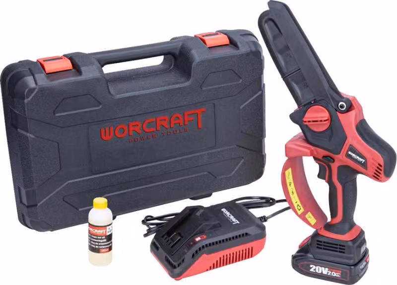 Sega Worcraft CHS-S20LiBPM ShareSYS, 20V Li-Ion, manuale, mini motosega, brushless, barra 15 cm, SET in valigetta