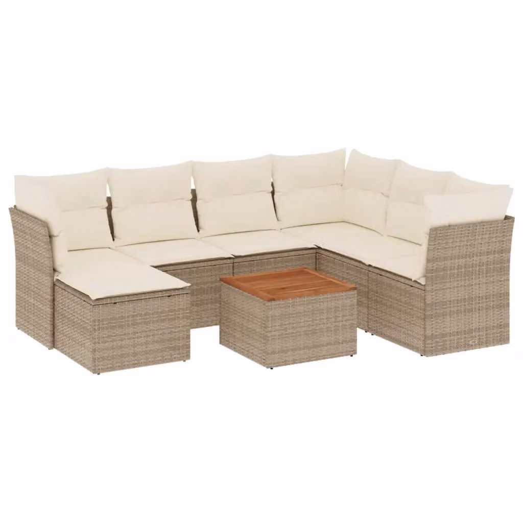 vidaXL Set Divano da Giardino a L 8 pz in Polyrattan con Cuscini Beige e Tavolino da Esterno – 2