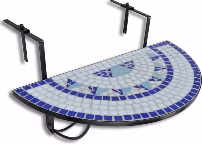 Tavolo Sospeso da Balcone Blu e Bianco con Mosaico