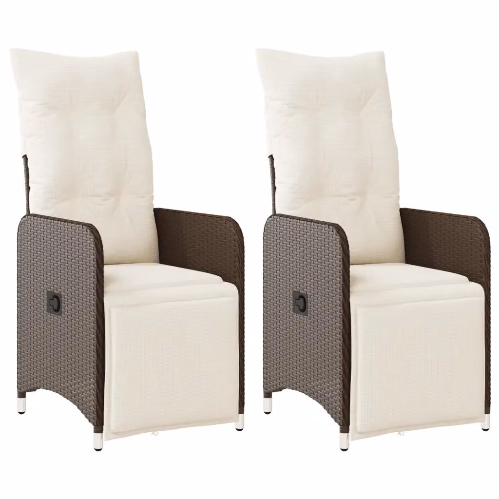 Set di 2 sedie reclinabili da giardino vidaXL in polyrattan marrone con cuscini bianchi – 2