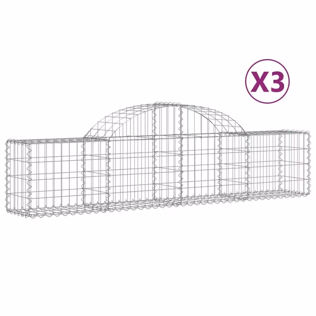 Set di 3 Cesti Gabbioni ad Arco vidaXL in Acciaio Zincato Argento L: 200 cm, P: 30 cm, H: 40-60 cm – 2