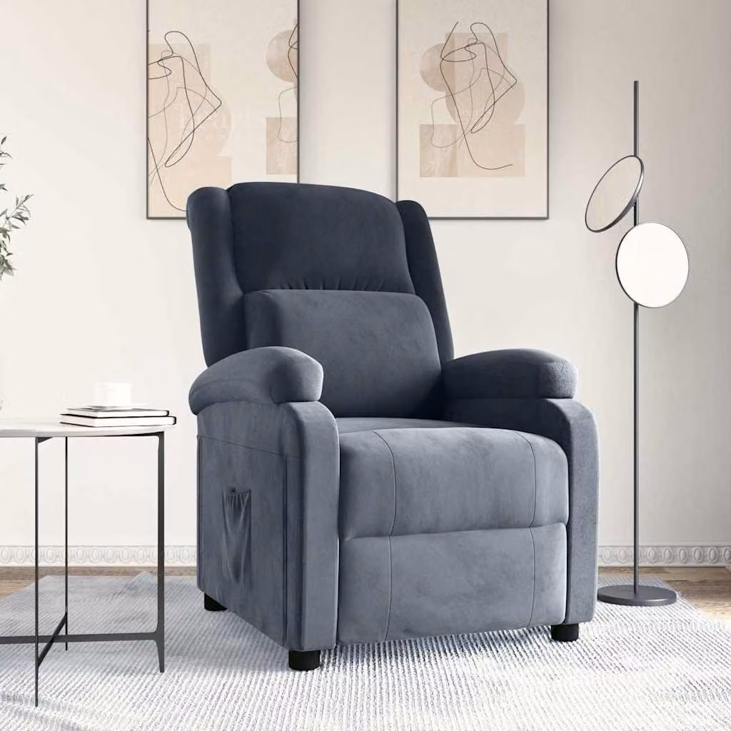 vidaXL Poltrona Reclinabile Relax in Velluto Grigio con Braccioli e Struttura Rinforzata