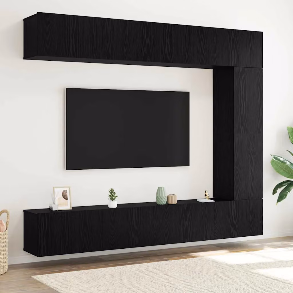 Set mobile TV moderno vidaXL in 5 pezzi, Rovere e Nero, in legno ingegnerizzato per il tuo soggiorno