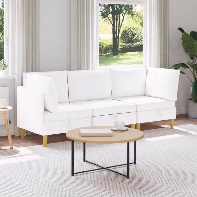 Set di divani modulari vidaXL da 3 posti in tessuto bianco con seduta in schiuma e coperture rimovibili per il tuo soggiorno