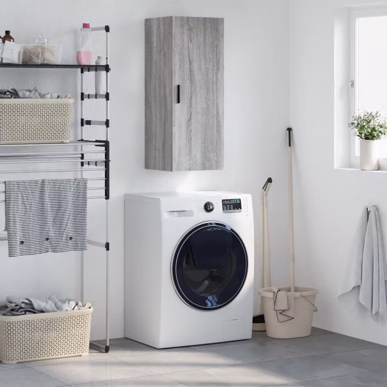 Mobile a parete vidaXL moderno in legno MDF grigio, L: 34,5 cm, P: 34 cm, H: 90 cm