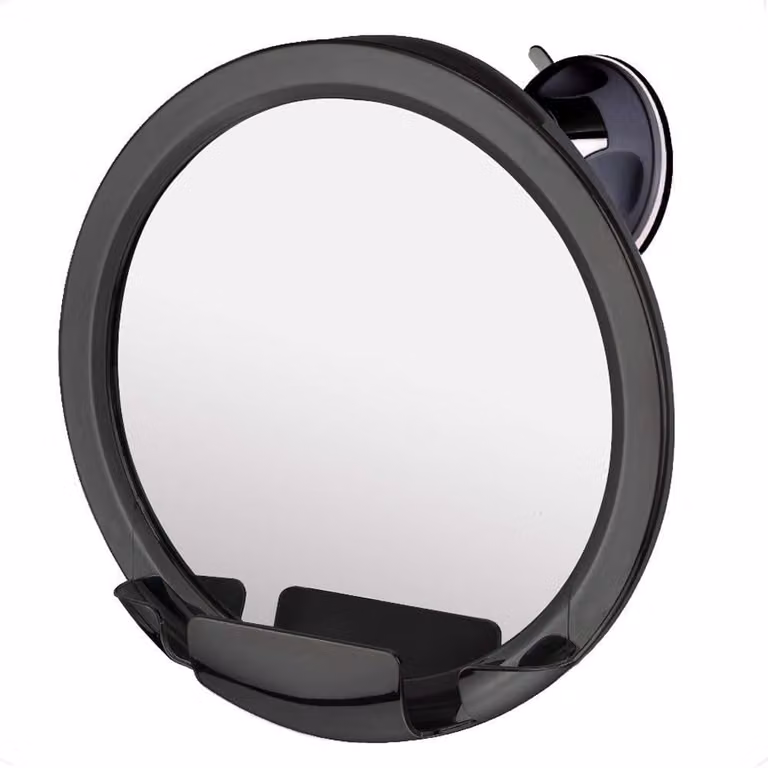 Specchio da bagno antiappannamento senza frammenti - Supporto per rasoio - 20 cm - Nero