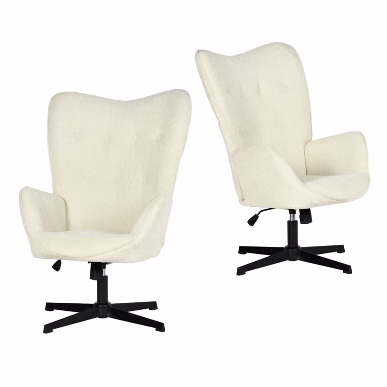 Meubles Cosy Set da 2 sedie da ufficio girevoli e regolabili con braccioli e poltrona reclinabile in tessuto ciniglia beige – FUCHS