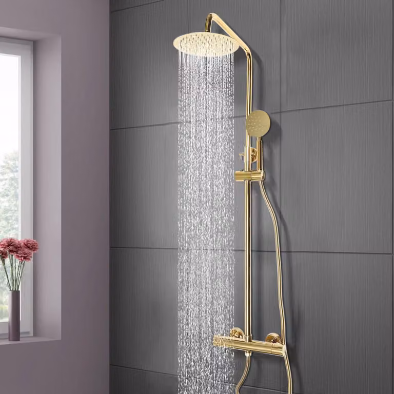 Doucheset - Doccia a soffione - Doccia a mano - Kit doccia - Miscelatore termostatico - Design "Golden Round"