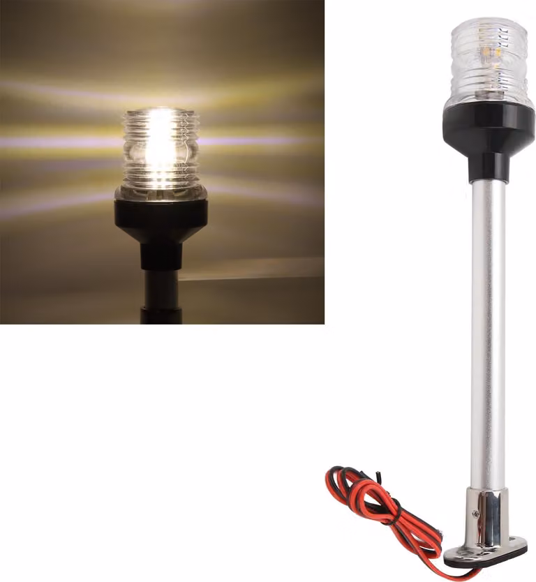 Luce di poppa per imbarcazioni da 12 pollici, base in acciaio inossidabile 316, navigazione con ancora a 360 gradi a LED per yacht marini, bianco caldo