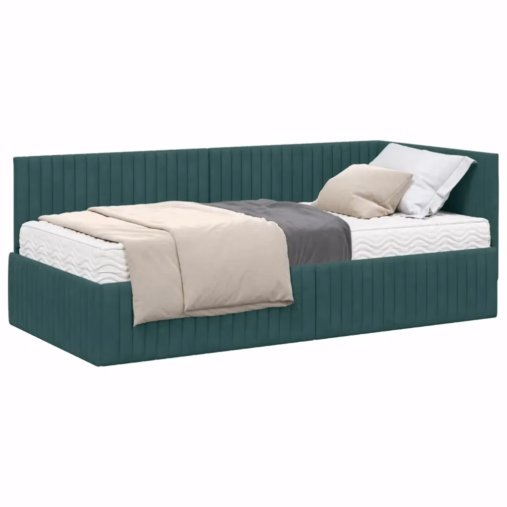 vidaXL Struttura Letto Angolare con 2 Materassi in Velluto Verde, L/P: 90 x 190 cm – 2