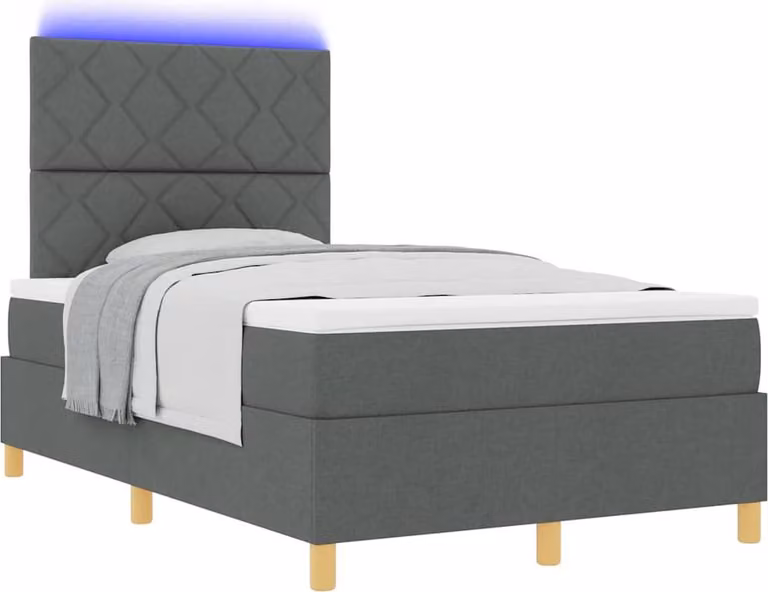 Letto boxspring LED con materasso grigio scuro 120 x 190 cm tessuto
