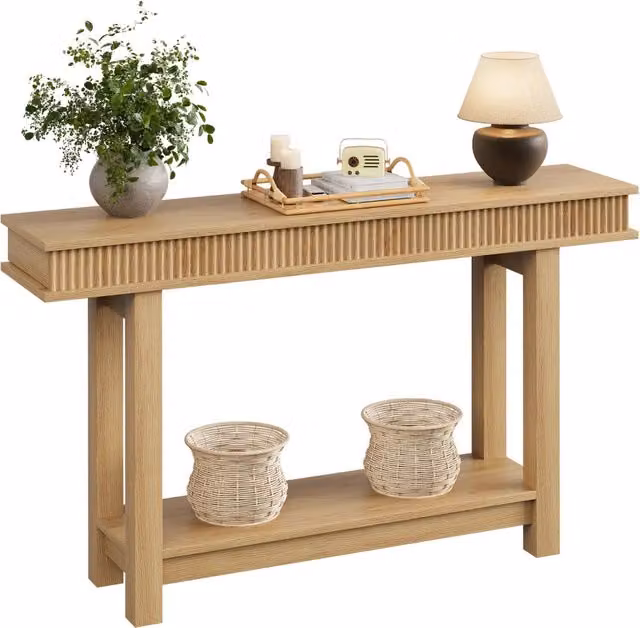 Tavolo Consolle Farmhouse 140cm MDF Effetto Legno Naturale, 140x30x82cm