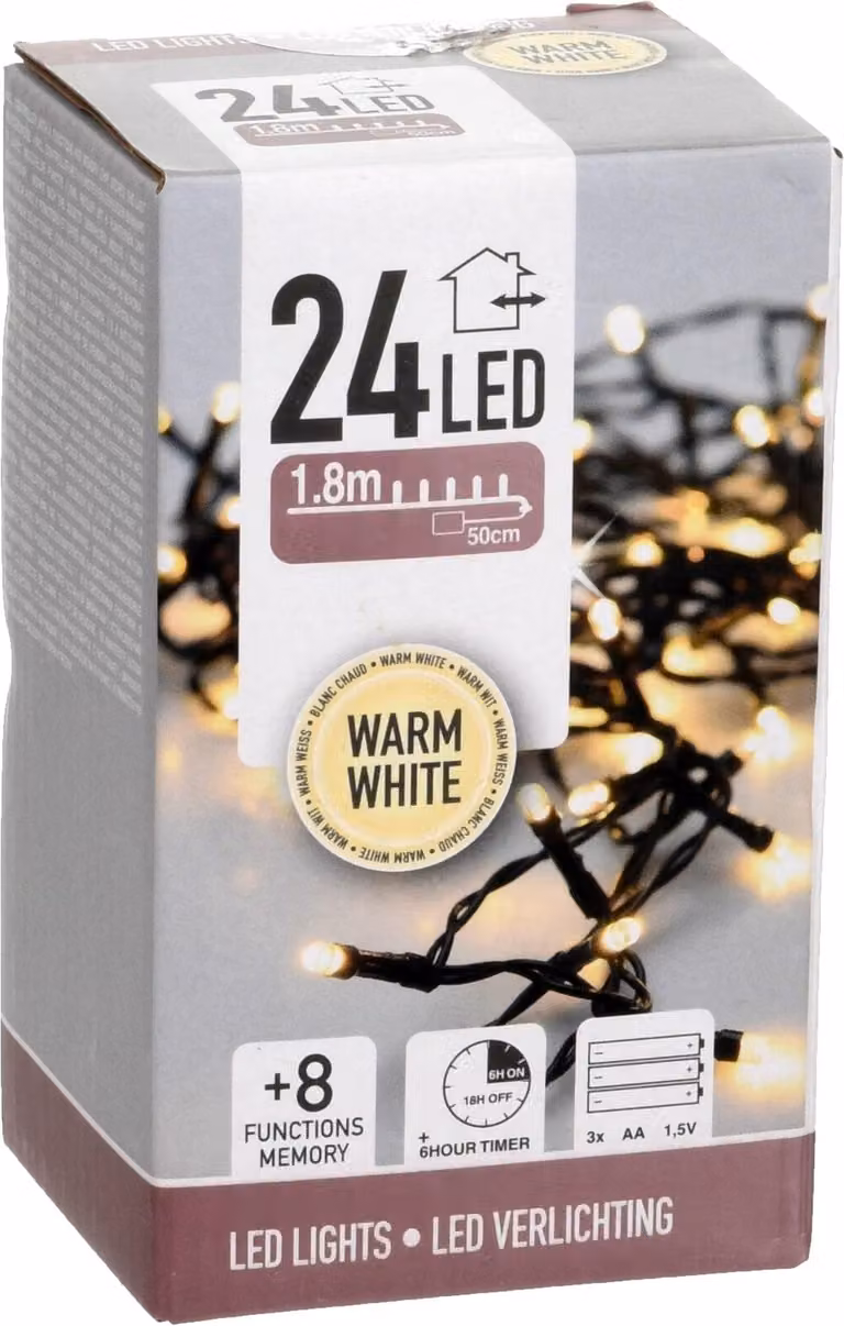 Illuminazione a LED 24 bianco caldo (senza batterie) su timer con 8 funzioni