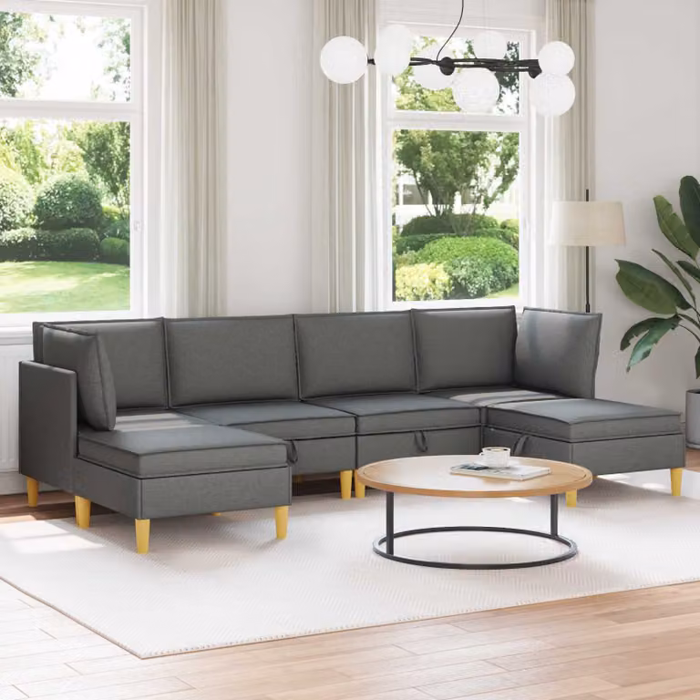 Set di divani modulari vidaXL 6 pz in tessuto grigio con spazio di archiviazione e design moderno a L
