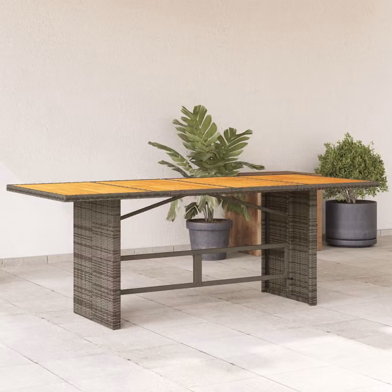 vidaXL Tavolo da giardino rettangolare in legno di acacia e polyrattan, Grigio e Marrone, L: 190 cm, P: 80 cm, H: 75 cm