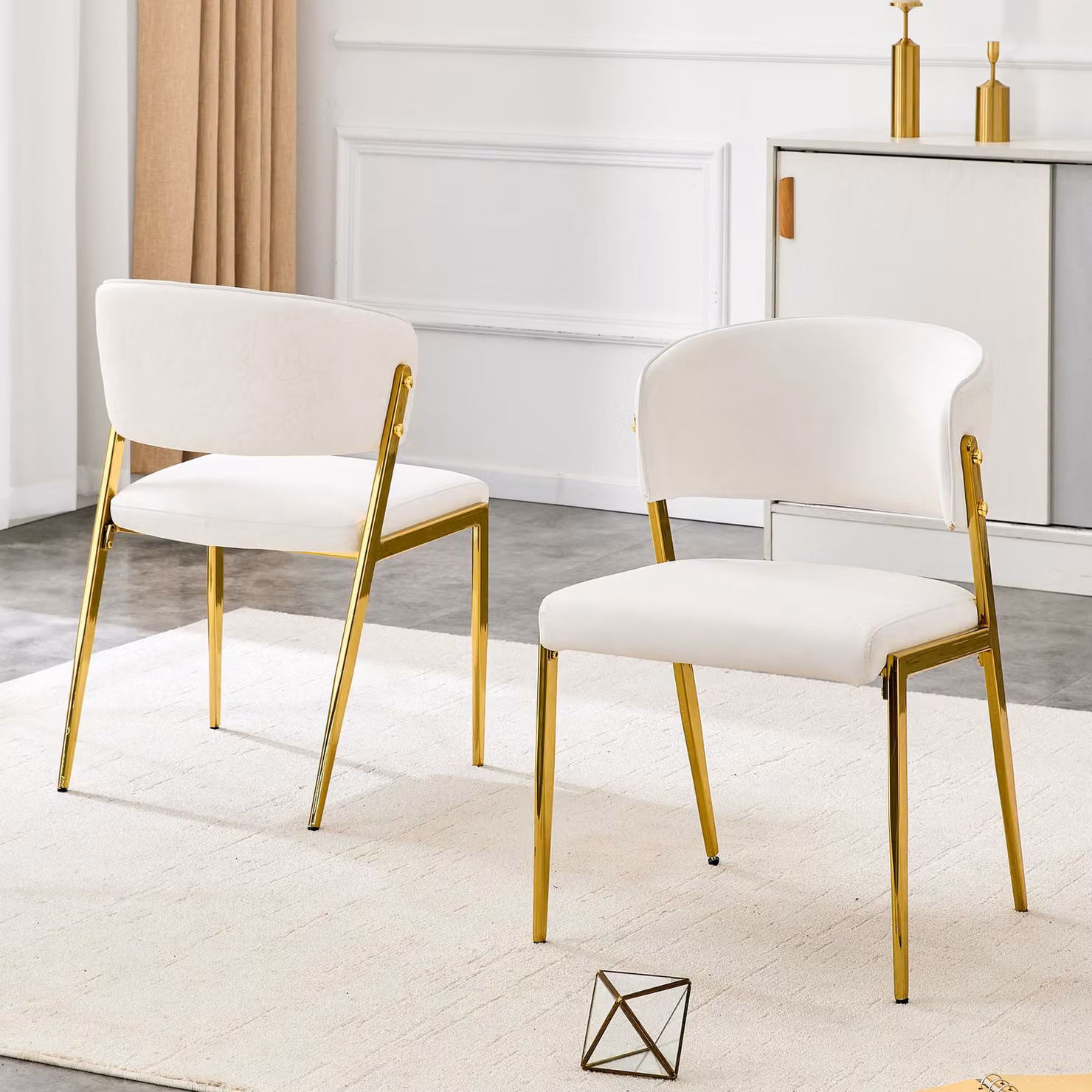 Set di 2 sedie da pranzo moderne, imbottite con struttura in metallo, schienale ergonomico, seduta in ecopelle, adatte per sala da pranzo, soggiorno o cucina - solo sedia, colore bianco