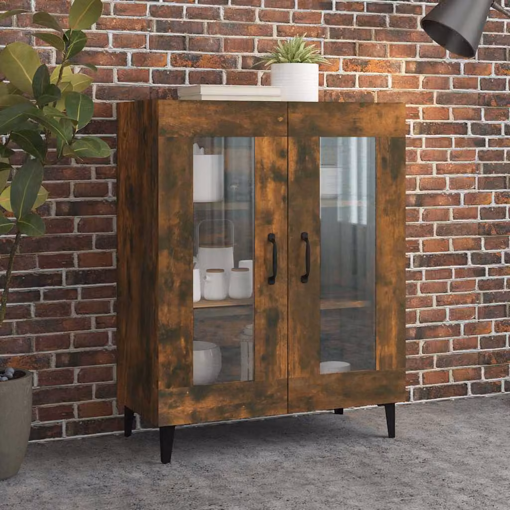 Credenza vidaXL in Rovere Fumo con Ante in Vetro, L/P/H: 69,5 x 34 x 90 cm