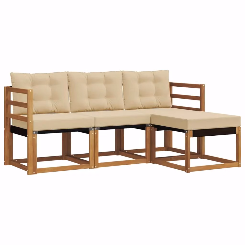 Set di divani da esterno a L vidaXL in legno di acacia e textilene beige con pouf e cuscini inclusi – 2
