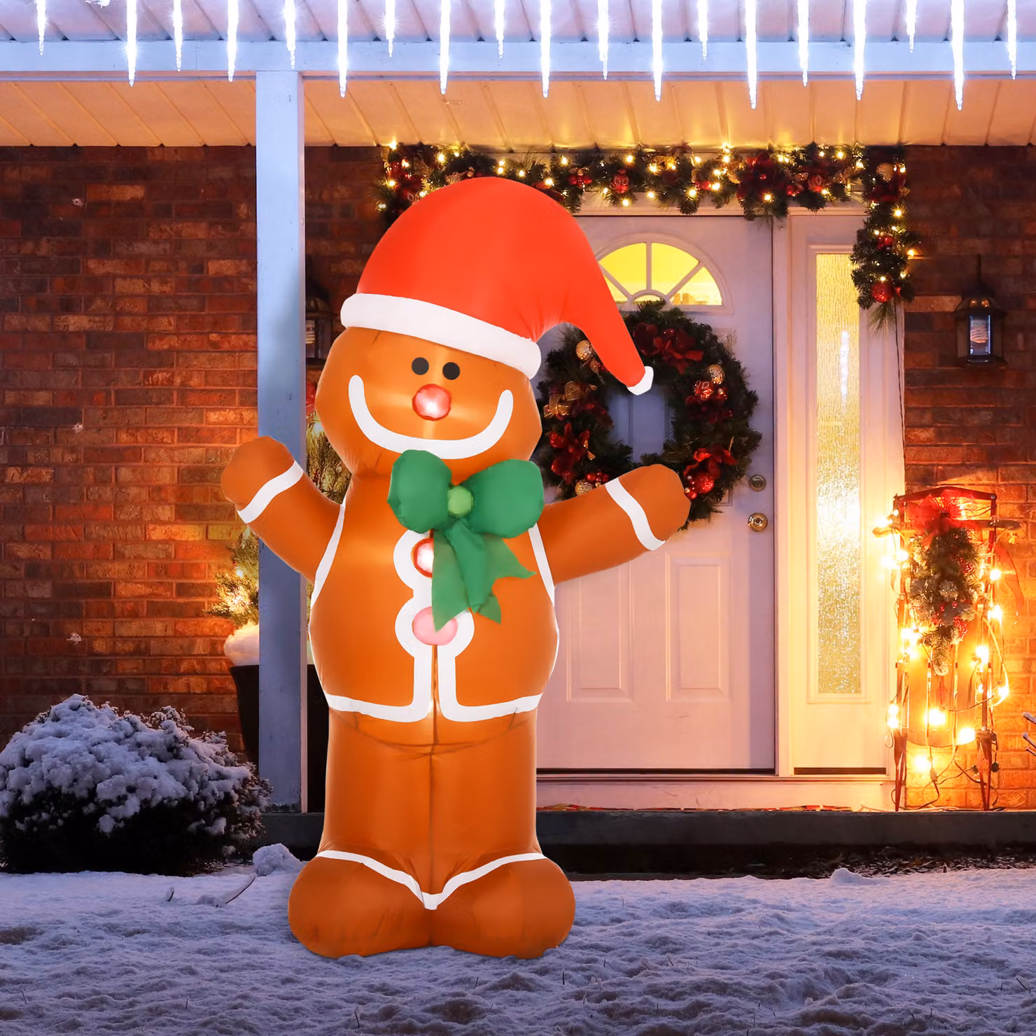 HOMCOM Omino Pan di Zenzero Gonfiabile con Luci LED Integrate, Decorazione Natalizia da Esterno, Altezza: 183 cm – 2
