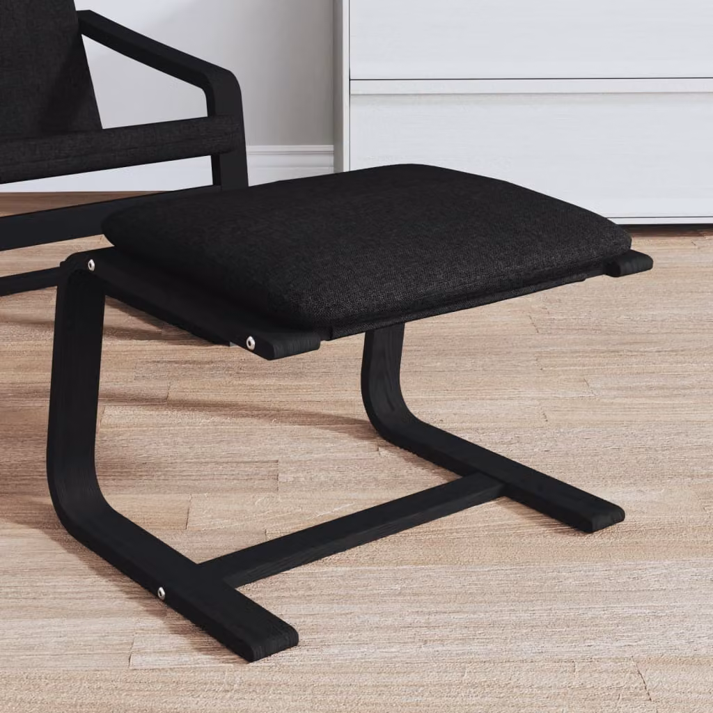 Poggiapiedi vidaXL Nero in Tessuto con Struttura in Legno di Betulla L: 51 cm, P: 41 cm, H: 40 cm