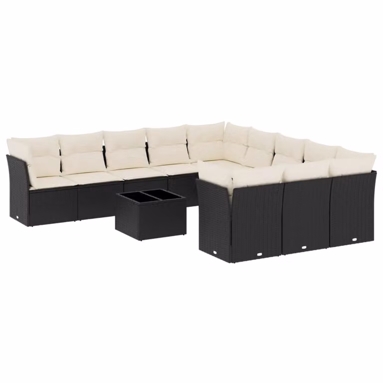 Set Divani da Giardino 12 pz con Cuscini Nero in Polyrattan