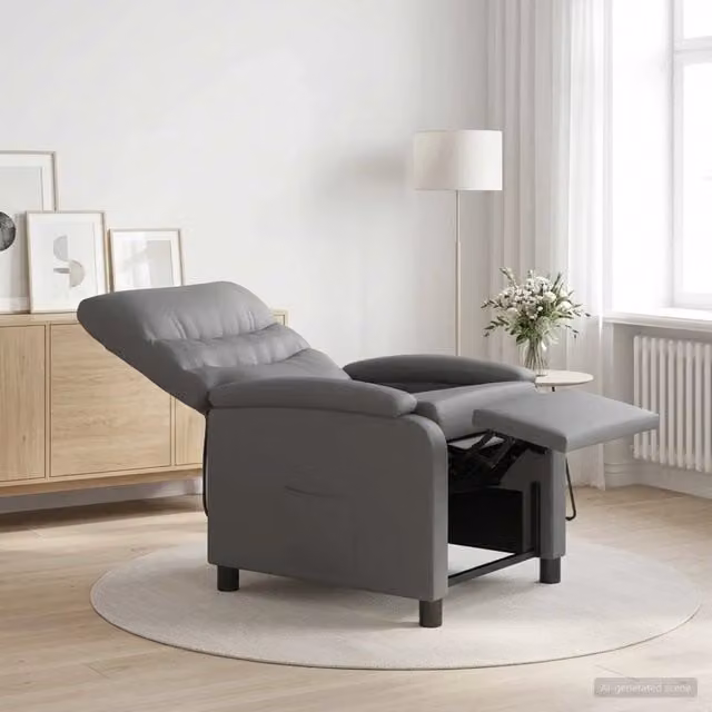 Poltrona reclinabile relax moderna in similpelle grigia con braccioli per soggiorno o ufficio