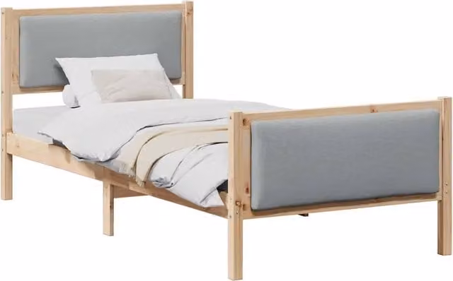 Letto singolo moderno DESIGN IN in tessuto grigio con struttura in legno di pino, L/P/H: 209.5 x 100 x 85.5 cm – 1