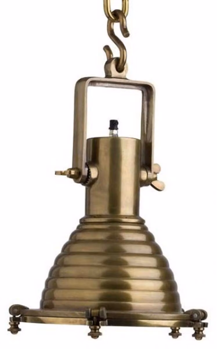 Lampada a sospensione Casa Padrino, stile industriale, realizzata in ottone, dimensioni 35 x 48 cm. Lampada da soffitto in stile industriale
