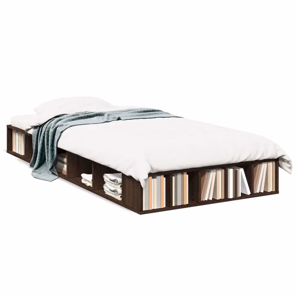 Letto singolo vidaXL in legno rovere marrone con doghe e scomparti laterali L/P/H: 90 x 200 cm – 2