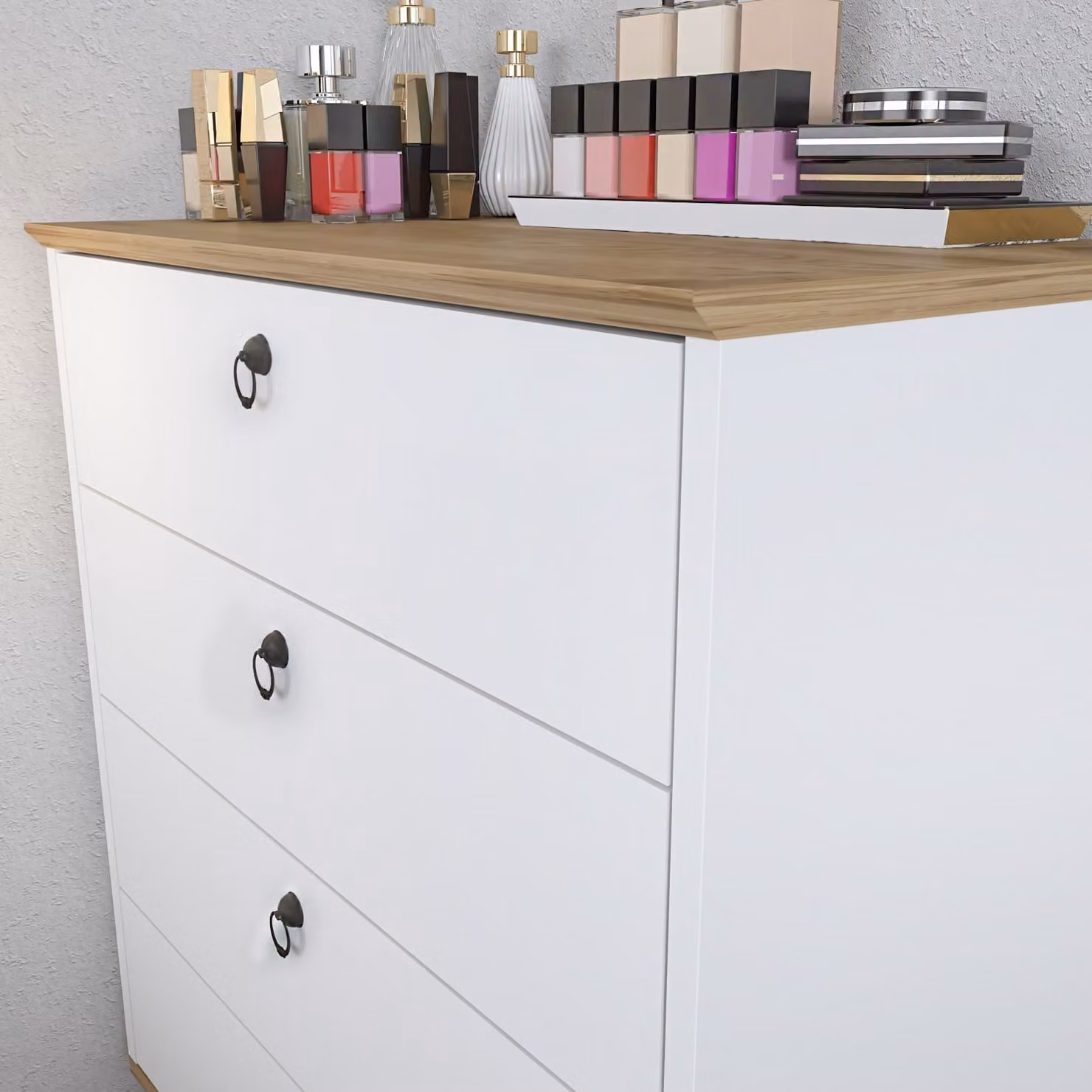 Skye Decor, Sahra - Oak, White, Comò, Bianco, 100 % PANNELLI DI PARTICELLE RIVESTITI IN MELAMMINA, 72 x 42 x 83,1 cm