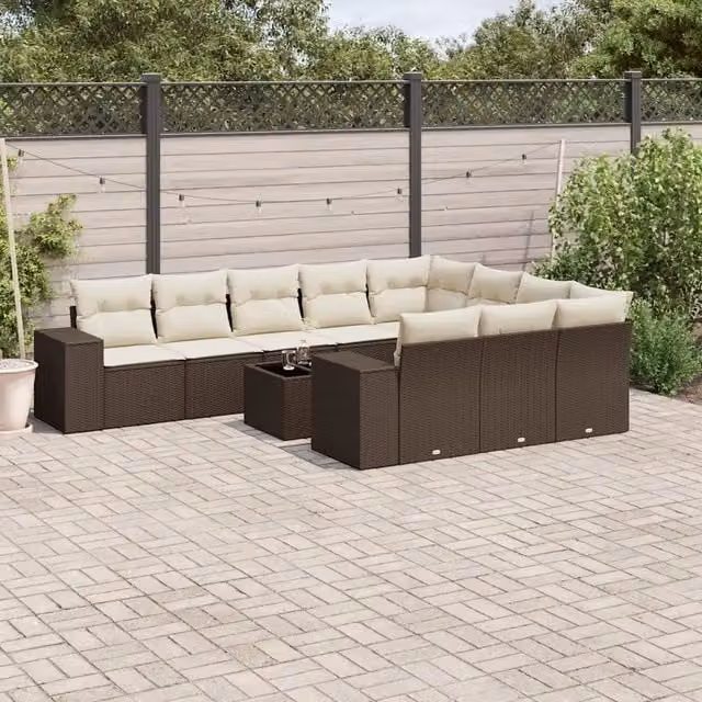 Set Divani da Giardino 11 pz con Cuscini Polyrattan Marrone 3223102