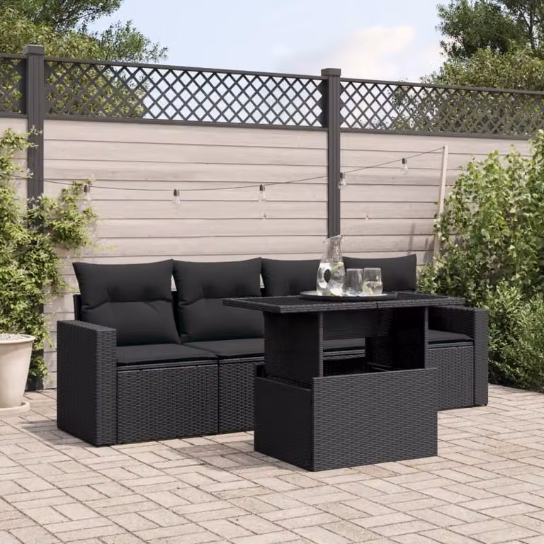 Maison Exclusive - Set Divani da Giardino 5 pz con Cuscini in Polyrattan Nero