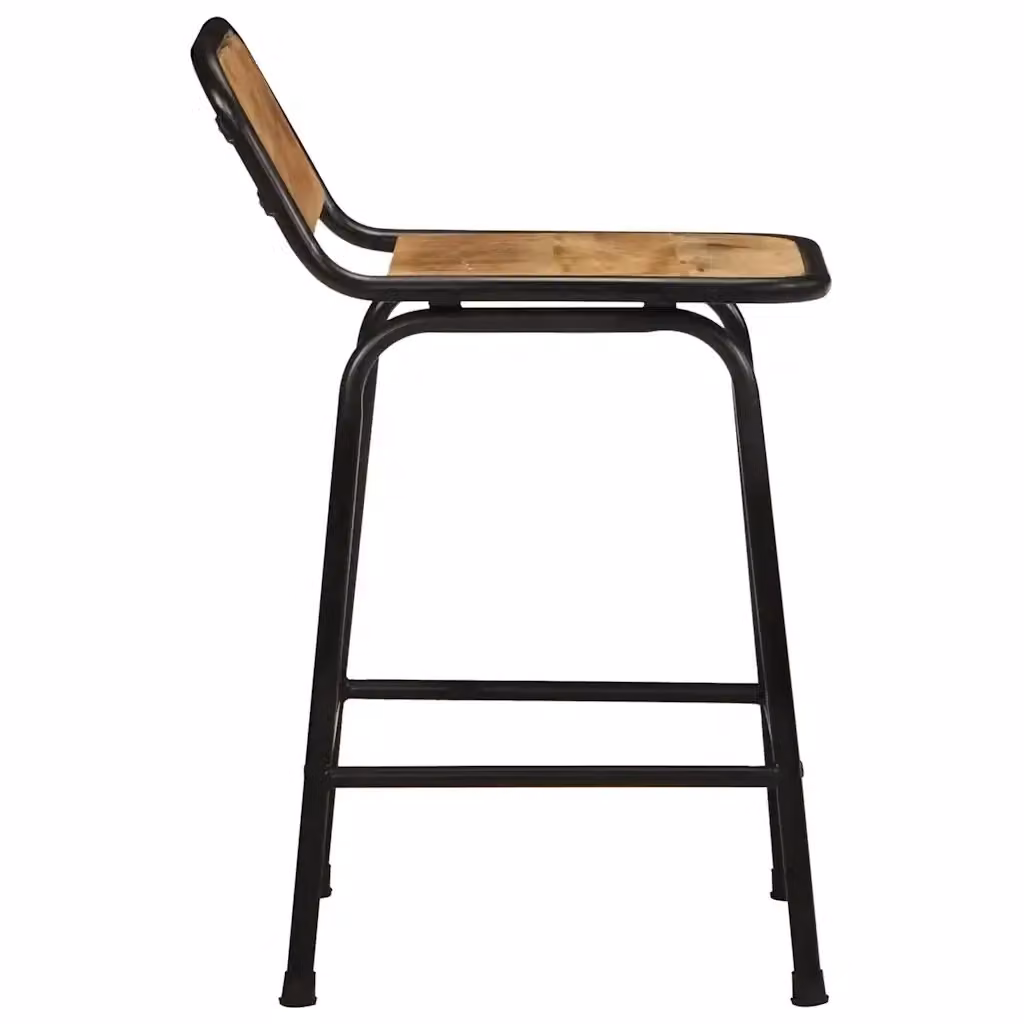 Set di 4 sgabelli da bar vidaXL in legno di mango grezzo e metallo, colore marrone e nero, L/P/H: 46 x 35,5 x 70 cm – 2