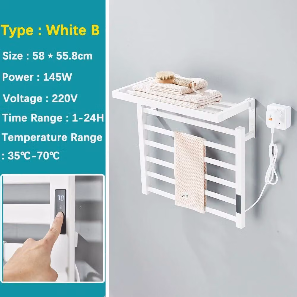 Asciugamani elettrico da parete - Modello B 8004 - Ideale per il bagno - Display digitale - Termostato touch - Alluminio impermeabile (grado di protezione IPX4) - Bianco