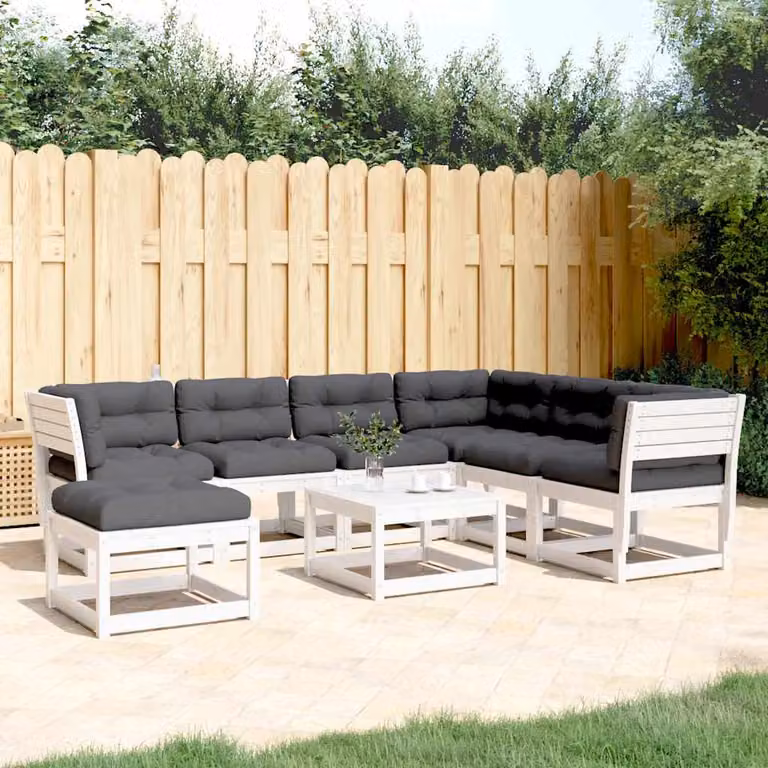 vidaXL Set Salotto da Giardino 7 Pezzi in Legno Massello di Pino con Cuscini Imbottiti Bianco e Antracite