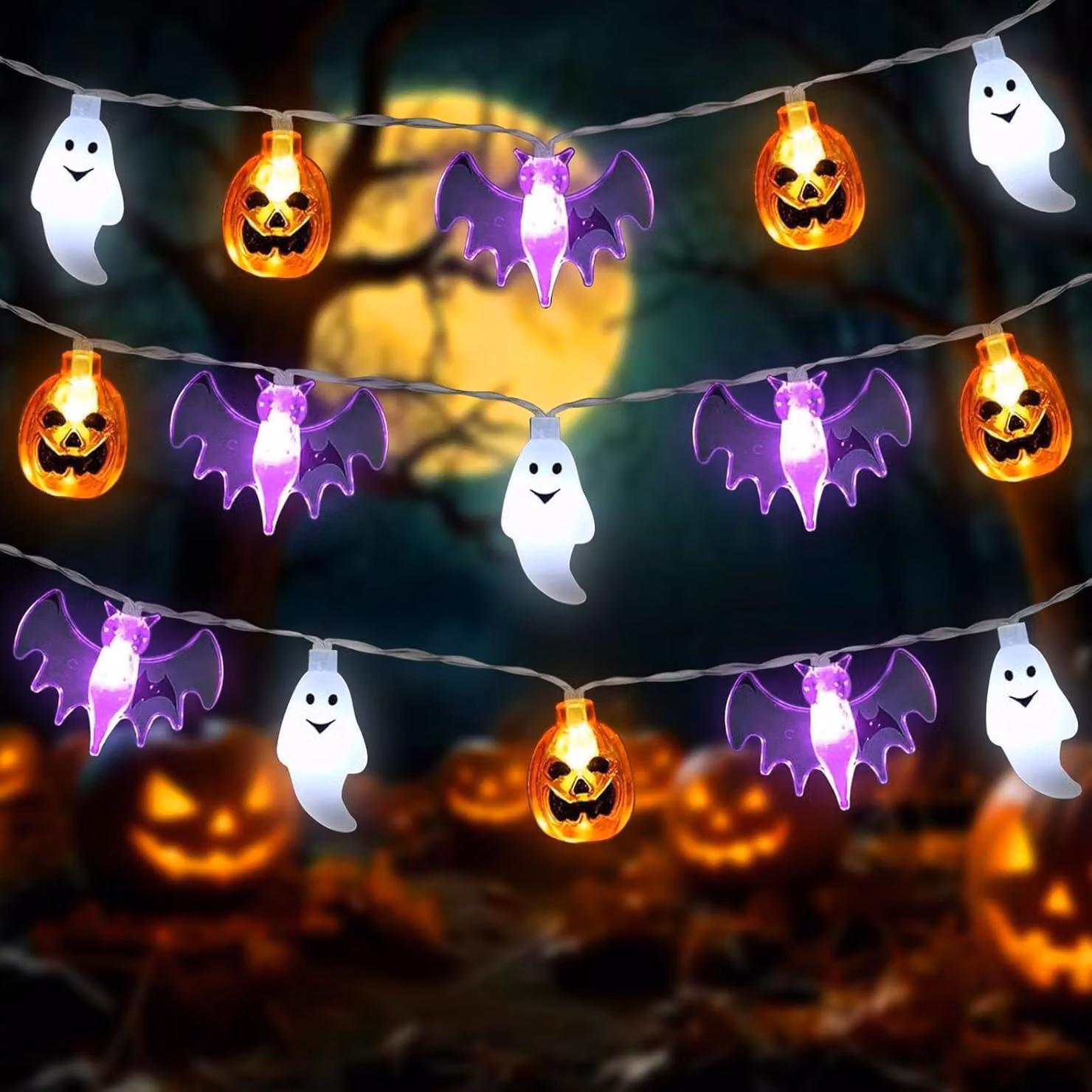 Catena luminosa a tema Halloween, lunghezza 1,5 metri, 10 lampadine a LED, design a forma di zucca