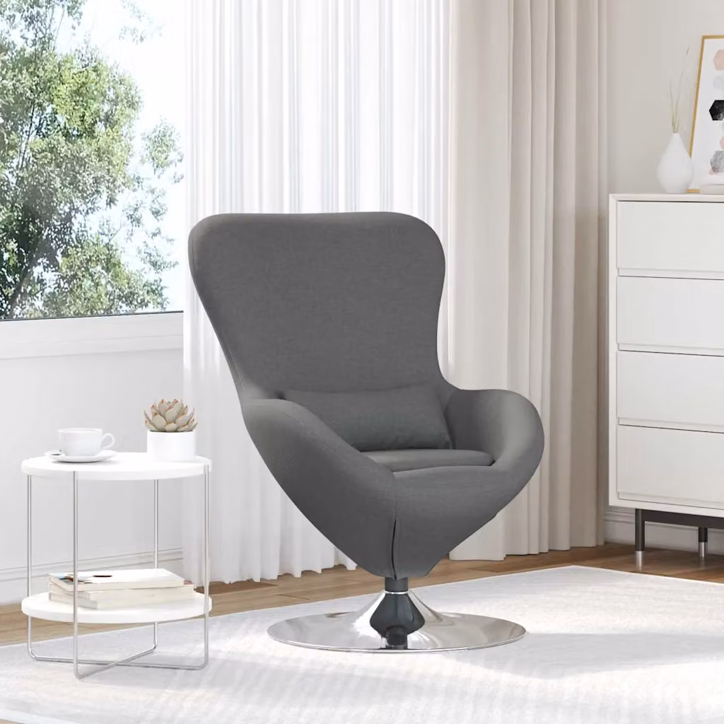 Poltrona uovo moderna vidaXL in tessuto grigio con base girevole 360 gradi L: 63 cm, P: 73 cm, H: 90 cm