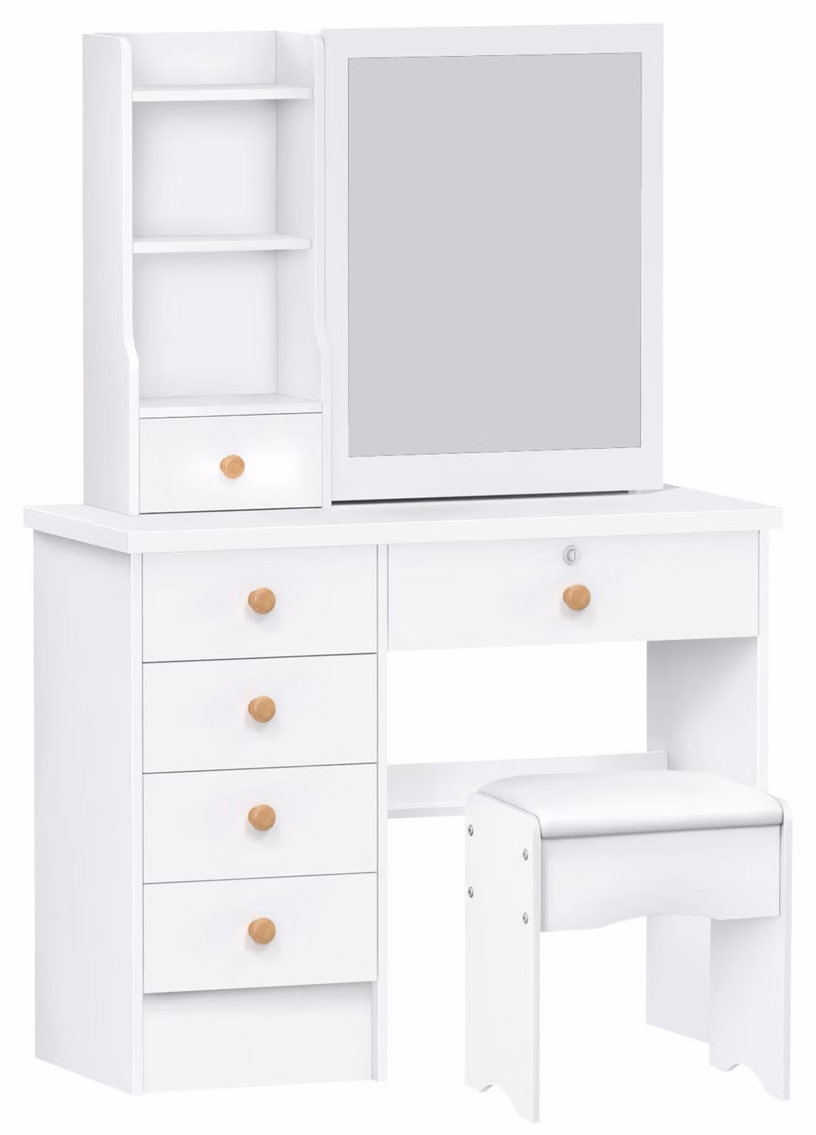 Comò con specchio - 6 cassetti per trucchi e gioielli - mobile da camera da letto moderno e minimalista in legno