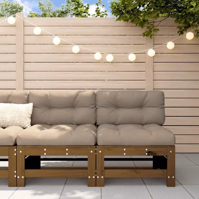 Set di 2 Divani vidaXL in Legno di Pino Rustico, Colore Marrone con Cuscini per Giardino o Terrazza – 1