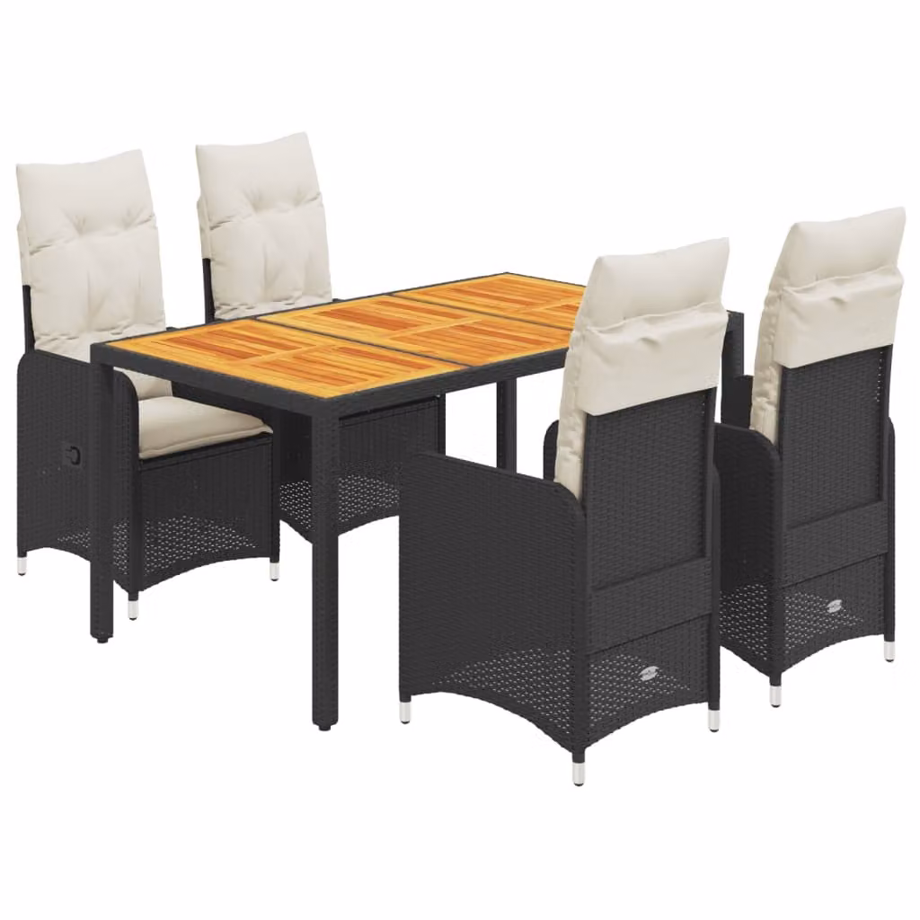 Set Bistrò da Giardino 5 pz con Cuscini in Polyrattan Nero