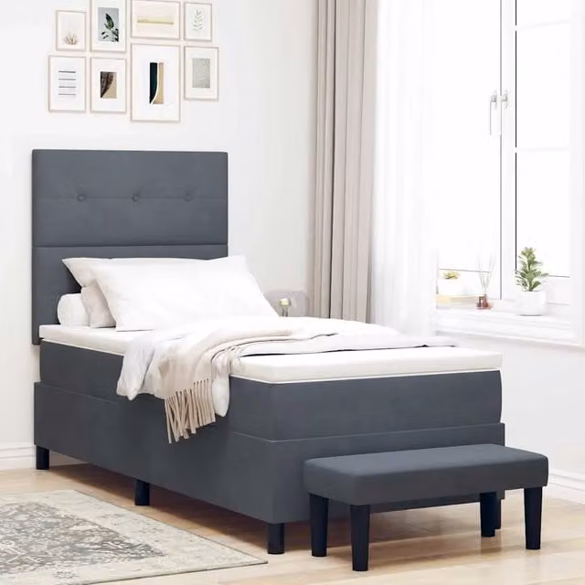 Letto a molle moderno vidaXL con testiera in velluto grigio, L 80 cm x P 200 cm