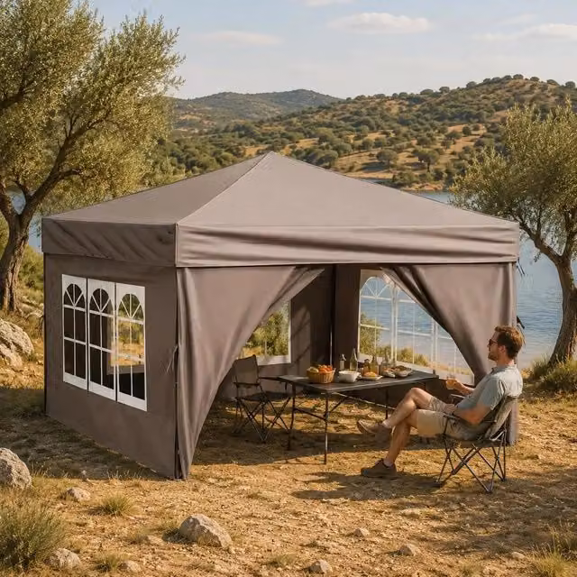 Foldable Party Tent With Side Walls, Taupe, 3x3 M