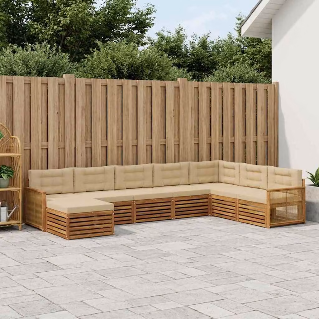 Set di divani da esterno vidaXL 8 pz in legno di acacia con cuscini beige e sabbia