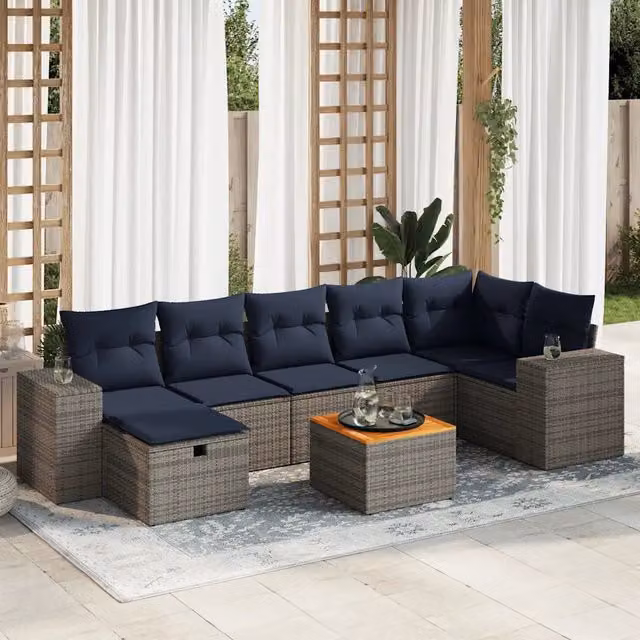 Set Divano da Giardino 8 pz con Cuscini Grigio in Polyrattan 3325883